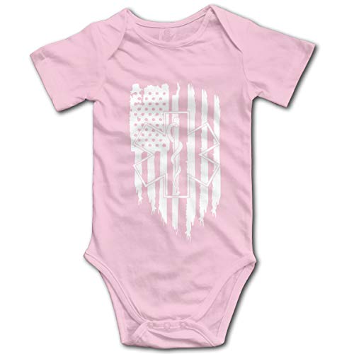 JSHG DSJF American Flag EMS Star of Life EMT Paramedic Medic Newborn Baby Outfit Creeper Onesies Bodysuits Pink