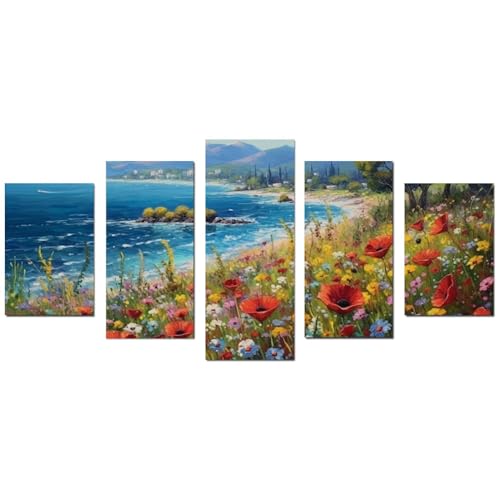 Tableaux nature et fleurs abstraites SHYAMIC | Lot de 5 toiles murales de 50x100cm sans cadre