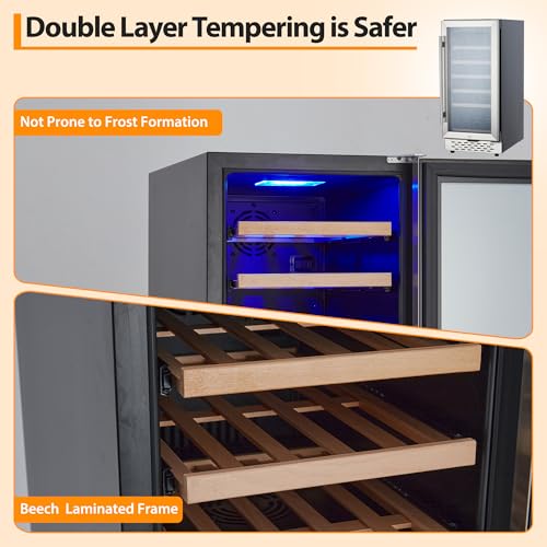 Image of OUTLANE 15 Inch Wine Fridge - 28 Bottles Wine Cooler Refrigerator Built-In or Freestanding, 110V /60HZ, 41-65F Temperature Control, Digital Led Touch, Glass Door, for Bar, Home, Office