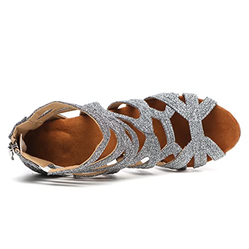 HROYL Women's Open Toe Ankle Dance Boots Latin Salsa Ballrooom Performence Practice Shoes, Model L5214