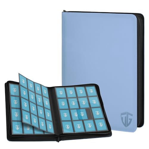 Image of 16 Pockets Trading Card Zipper Binder for 1000+ Cards| Secure Side Loading Pockets | Trading Card Album Folder | Compatible with YuGiOh, MTG,Sports Cards (Blue 16)