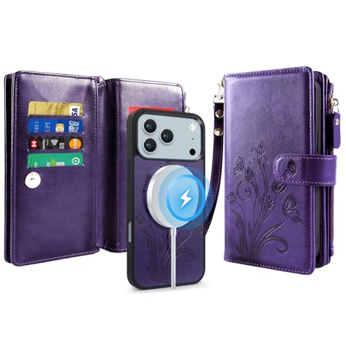Lacass for iPhone 18 Pro/17 Pro Wallet Case, Floral Purple