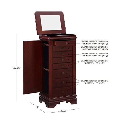 Powell Louis Philippe Jewelry Armoire Marquis Cherry Closed: 20-1/8" x 15-1/8" x 42-7/8" H, Open: 40" - Thumbnail 3