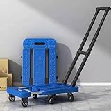 Carretilla de mano plegable con mango retráctil, plataforma rodante de 6 ruedas, capacidad de 100 kg, cubierta antideslizante para mudanza y transporte