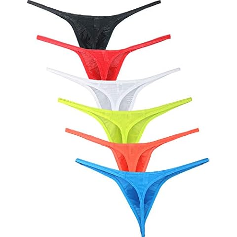 iKingsky Men's G-String with Large Pouch, Low Waist, Y-Back, Men's Underwear, Thong, Sexy Underwear, Pack of 6, L Cover