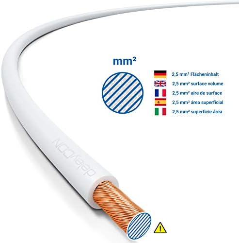 deleyCON Speaker Cable 2 x 2.5 mm² Speaker Cable CCA Copper-Coated Aluminium 2 x 50 x 0.25 mm Stranded Polarity Marking White