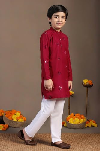 Image of Fashion Dream Boys Cotton Blend Geometric Kurta Payjama Set| Ethnic Set