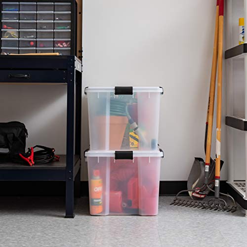 Image of IRIS USA WeatherPro 74 Qt Storage Bins with Lids, 2 Pack, BPA-Free Plastic Gasket Box with Tight Latch and Seal, Stackable Nestable Tote Tub - Clear /Black