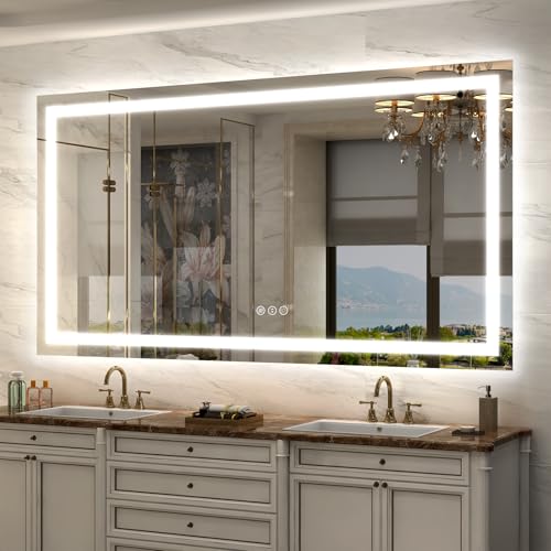 Image of LED Lighted Mirror 66x36 for Bathroom Wall Mounted, Dimmable Vanity Mirror with Lights, Anti-Fog, ETL Listed (Backlit and Front Lighted)