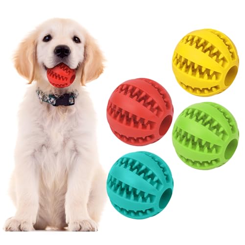 flintronic 4 Stück Hundeball, Naturgummi Hundespielzeug mit Minzgeschmack Ø 5cm, Kauspielzeug aus Naturgummi, Hundezahn Reinigungs Spielzeugball, interaktives Hundespielzeug für Große & Kleine Hunde