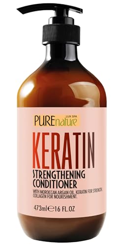PURE NATURE LUX SPA Keratin Conditioner for Women and Men - Deep Conditioning Treatment to Repair Dry, Damaged Hair and Split Ends - Strengthening Sulfate Free Formula - 16 Fl Oz