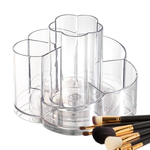 Organizador de maquillaje giratorio, organizador cosmético giratorio | Soporte de cepillo de maquillaje de bandeja cosmética transparente | Organizador de almacenamiento con 6 carcasa de compartimento