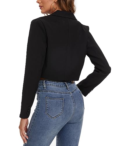 MINTLIMIT Women's Cropped Blazer Casual Long Sleeve Work Office Jackets Button Front Business Short Blazers with Pockets3
