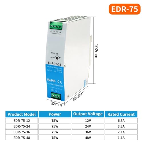 Alimentation 24V EDR-75 à commutation AC-DC avec protection contre les surcharges
