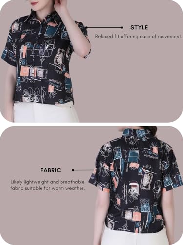 Image of GRECIILOOKS Shirt for Women`s | Womens Printed Half Sleeve Shirt | Casual Loose fit Tops | Comfortable Rich Korean Style Crop top for Women