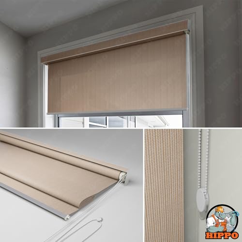Image of HIPPO Outdoor HDPE Roller Blind Curtain - 95% Sun & UV Protection,reathable Airflow Design, Light Filtering Corded Roll-Up Shade for Balcony & Outdoor Spaces (Persian-Beige, 4FTX6FT)