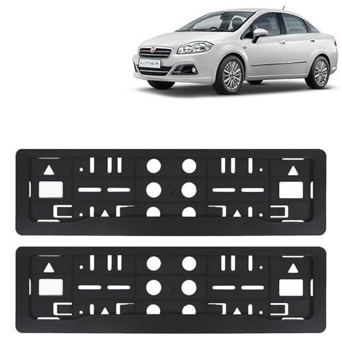 Image of KINGSWAY Linea Car Number Plate Frames for All 2009 to 2019 Models of Fiat Car Registration Plate Holders, Black Licence Plate Covers (Front and Rear), Universal Size 51.5 x 14.5 cm