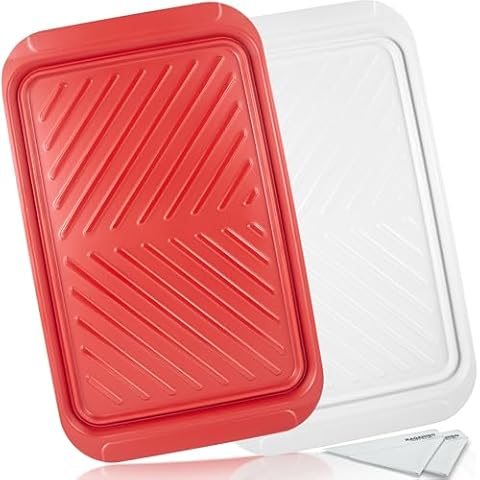 KAQAHIDO Grilling Prep and Serve Trays, BBQ Tray for Raw Meat Prep and Finished Cooked Food, Melamine Serving Trays for Food, Set of 2, Cleaning Pack Included Cover