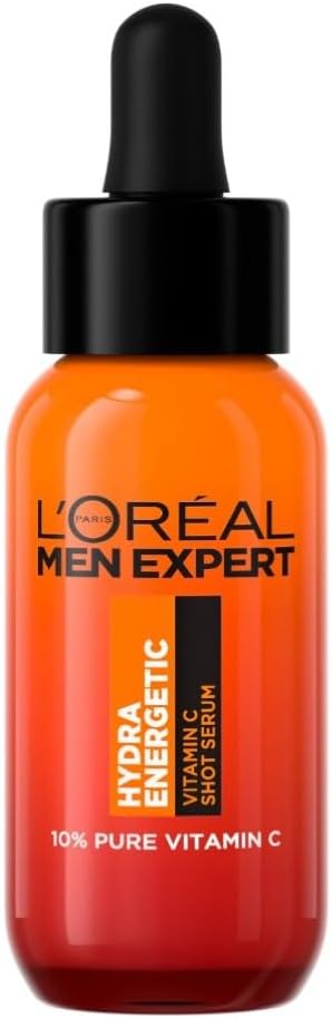 L'Orรฉal Men Expert Vitamin C Shot Serum: Pure Vitamin C for Men's Skin. Brightens, Smooths, and Refreshes Dull & Tired Skin. Non-greasy, Non-sticky, even on beards. 30ml