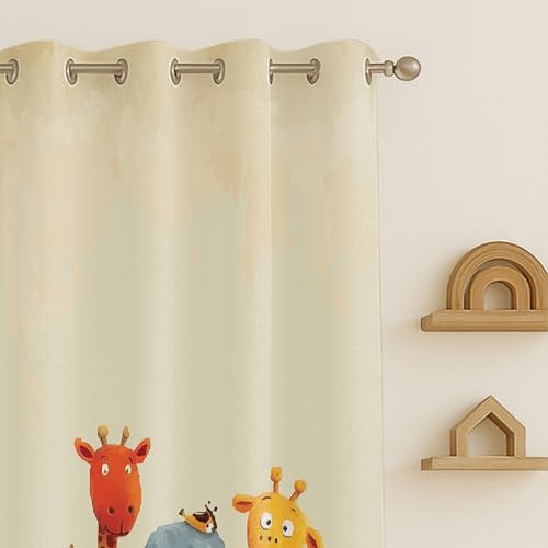 Image of STITCHNEST Velvet Kids Curtains Pack of 2 | Jungle Safari Animal Friends Print | Semi Blackout Curtains for Nursery, Baby & Toddler Room | 7 Feet