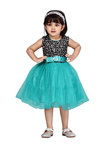 Image of MUHURATAM Girl's Net Fit and Flare Knee-Length Dress