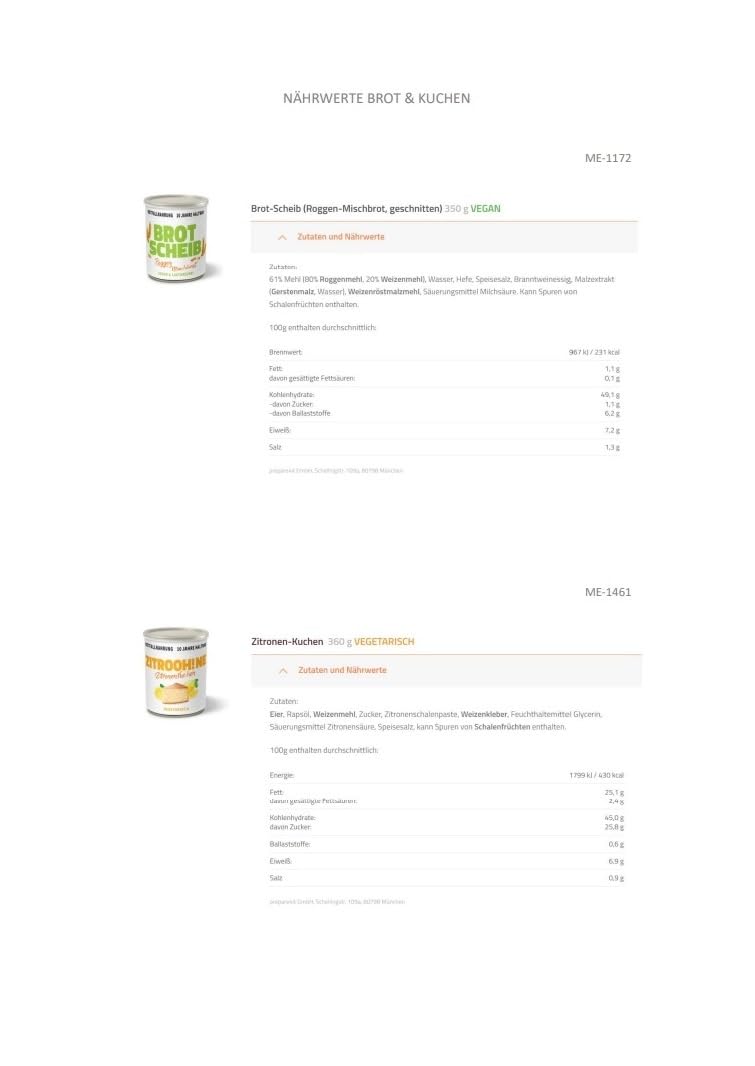 ration1 Dosenbrot 2x 350g und Dosenkuchen 2x 360g, 10 Jahre haltbar | Zitronenkuchen, Roggen-Mischbrot in Scheiben, fertig gebacken, für Wandern, Camping, Outdoor, Notfallnahrung