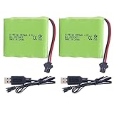PUOO 2PCS 4.8V 2800mAh AA Rechargeable Battery with SM-2P Plug and USB Charging Cable for SY-E511 RC Excavator Truck Engineering Vehicle E562 TD141 RC Remote Control Car Toy Car Spare Batteries