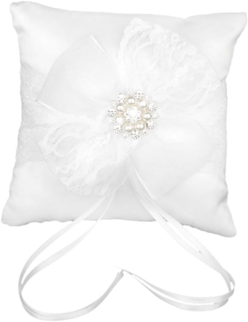 Didiseaon 3pcs Bridal Wedding Ring Pillow Ring Bearer Pillow Satin and Rhinestones 15x15cm for Wedding