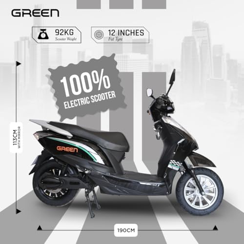 Image of Green Elaan Low Speed Electric Scooter Non RTO 60KM Range Black with Portable Charger