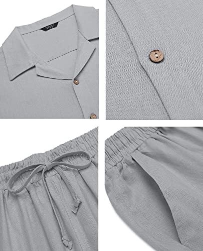 Image of COOFANDY Men 2 Piece Linen Outfit Beach Button Down Shirt Casual Loose Pant Sets
