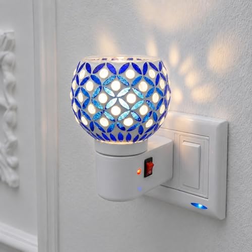 Image of Electric Kapoor Dani with Night Lamp & Camphor Diffuser - Premium Ceramic Dhoop Burner for Pooja, Home & Office. Versatile Electric Aroma Burner for Aromatherapy & Repellent. (Blue)