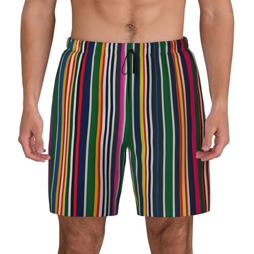 Colorful Stripes Print Men Stylish Functionality Swim Trunks Breathable Beach Shorts Surfing Gym Fishing