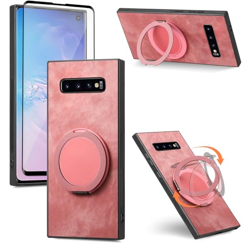 Asuwish Funda compatible con Samsung Galaxy S10 y protector de pantalla de vidrio templado con soporte de anillo, soporte de silicona, delgada, a prueba de golpes, S 10 Edge 10S GS10 X10, para mujeres