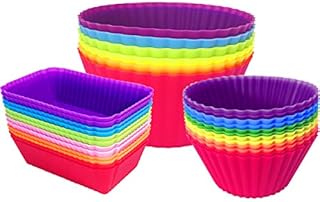 Silicone Cupcake Liners Baking Cups Non-Stick Jumbo Reusable Muffin Molds Bento Bundle Lunch Box Dividers (30-Pack)