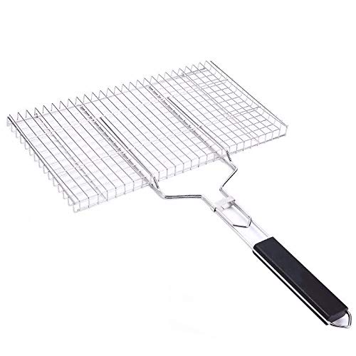 ROIY 304 Stainless Steel Grilled Fish Net Commercial Large Grilled Fish Clip Net Plywood Bold Barbecue Tool Supplies Grilled Fish Net (small) (Size : Large)