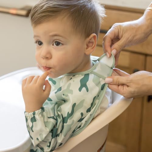 Image of Tiny Twinkle Long Sleeve Bib for Babies&Toddlers|2-Pack Waterproof Smock Bib for Eating|Machine Washable&Mess-Proof Feeding Essentials|Newborn Shower Gift(Camo,Explorer,6-24M)