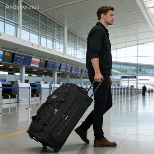 Image of Large Rolling Duffle Bag with Wheels and Handle 85L 29 inch Travel Duffel Bag for Men Women with Shoe Compartment & Wet Pocket, 2 Wheeled Checked Luggage for Business Travel Long Trips, Black