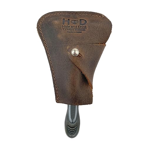 Hide & Drink, Razor Cover, Protective Case, Barber Essentials, Handmade from Full Grain Leather (Bourbon Brown)