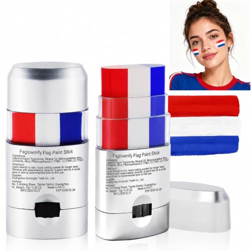 Red White and Blue Eye Black 2Pcs 4th of July USA Flag Patriotic Face Paint America Independence Day Baseball Eye Black Paraguay Croatia France Soccer Fans Makeup for Game Day