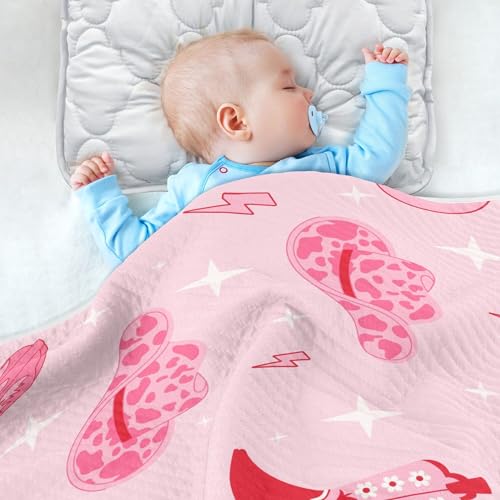 Image of Pinks Western Cowgirl Boots Baby Blankets Soft Warm Crib Stroller Blanket for Toddler Newborn Girls Boys 30x40in