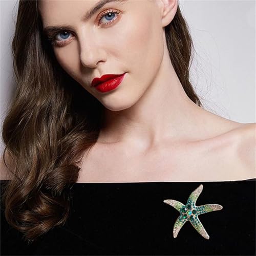 Image of WCRAZYE Rhinestone Starfish Brooch Pin for Women Men Gold Plated Elegant Crystal Shell Star Shaped Ocean Sea Animal Brooches Lapel Pins Delicate Wedding Beach Party Dress Accessories