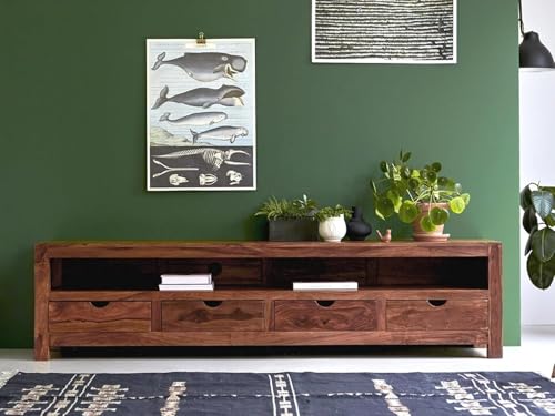 Image of Sheesham Wood Multipurpose Entertainment TV Unit Cabinet Storage for Home Living Room | Wooden Furniture for Hall Office Decor- Natural