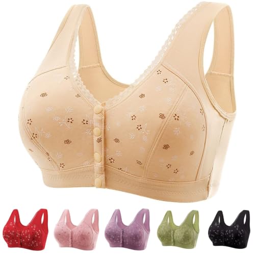 Front Closure Bras for Women Khaki XL Full Coverage Floral Plus Size Bra - image 1