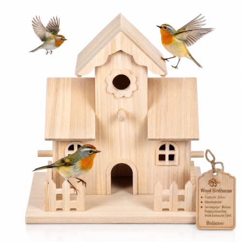 Image of Balacoo Wood Birdhouse 7.87 Inch Unpainted Hanging Nest for Birds