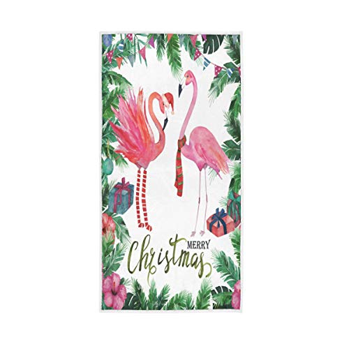 ALAZA Christmas Flamingo Tropical Palm Tree Hand Towel Yoga Gym Cotton Face Spa Towels Absorbent Multipurpose for Bathroom Kitchen Hotel Home Decor Set 15x30 Inch