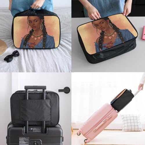 Women's Travel Luggage Lever To Hang Bags, Storage Bag For Sports Gym, Lightweight Weekender Overnight Carry On Bag African American Black Woman Girl Painting Art2