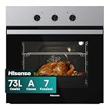 Hisense BI62111AAXB, NUOVO Forno Multifunzione, 3 manopole fisse, cavità 73 litri, 7 funzioni, 3 vetri, 60 cm, Guide telescopiche, classe A, Nero/Inox