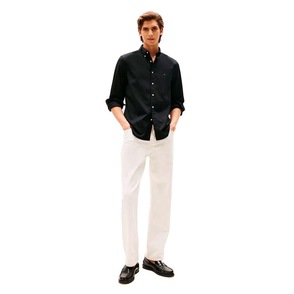 Tommy Hilfiger Męska koszula CORE Flex POPLIN Solid RF MW0MW39988 L/S, czarna, XL, czarny (czarny), XL