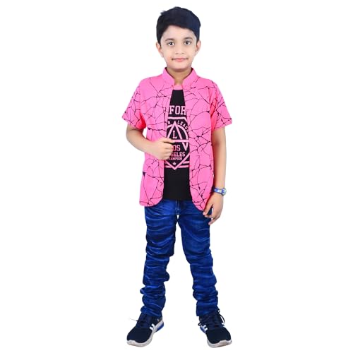 Image of Jam & Sugar Boys Cotton Printed T-Shirt with Attached Shrug Jacket - Half Sleeves