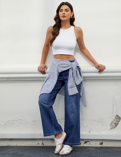 luvamia Wide Leg Jeans Woman High Waisted Trendy Pull On Elastic Waist Drawstring Stretchy Denim Jean Pants with Pockets4